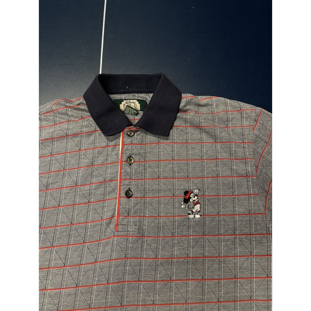 VTG 90's Disney Pro Collection Swinging Mickey Striped Golf Polo Shirt Sz M‎